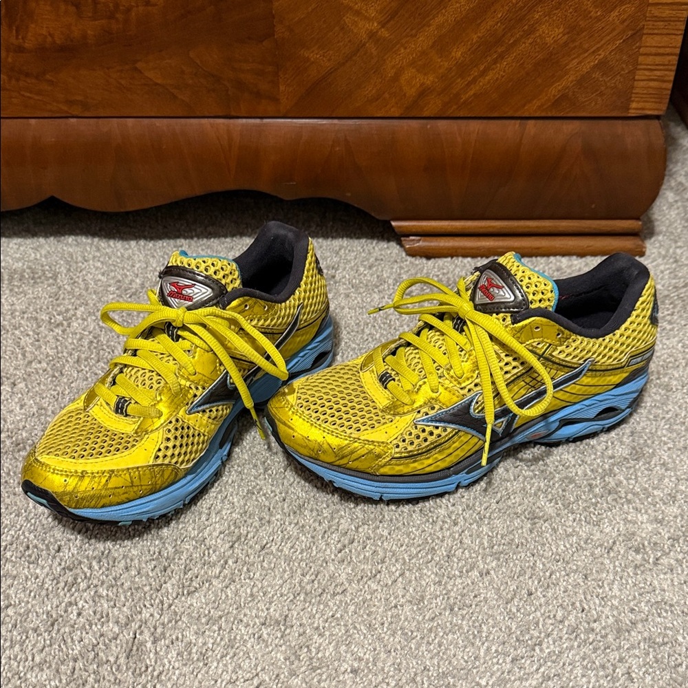 Yellow and Blue Athletic Shoes